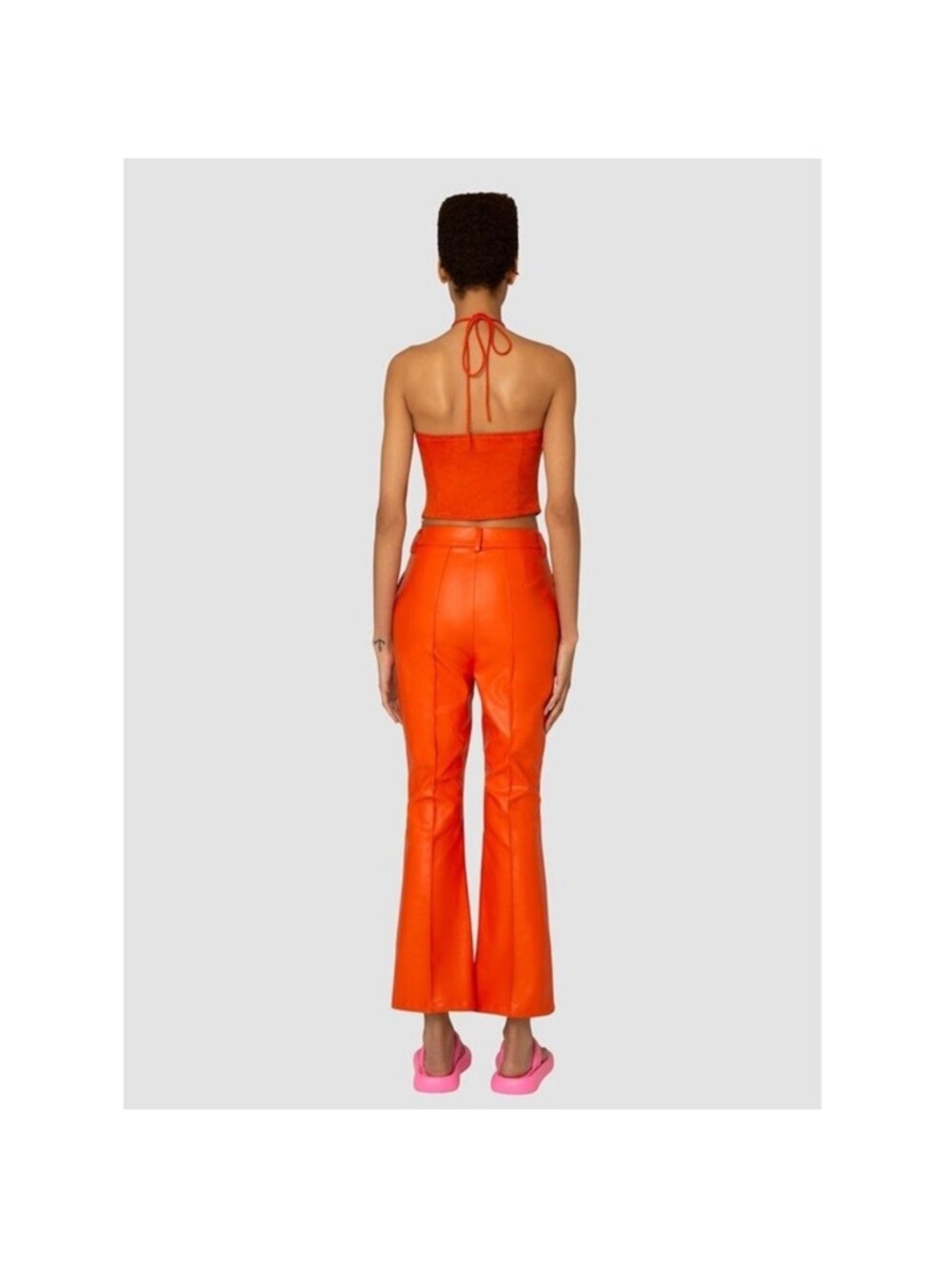 Amy Lynn Amber Faux Leather Flare V Front Trouser Pant Orange Womens Size M - Picture 3 of 10
